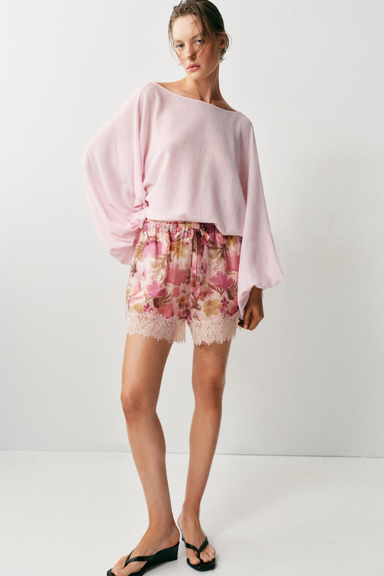 Short imprimé floral en dentelle