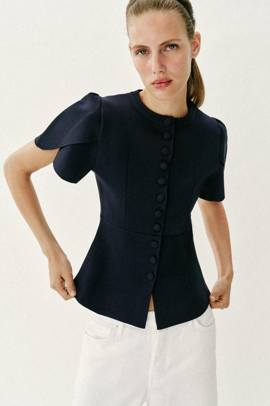 Veste en maille à manches bouffantes à fentes