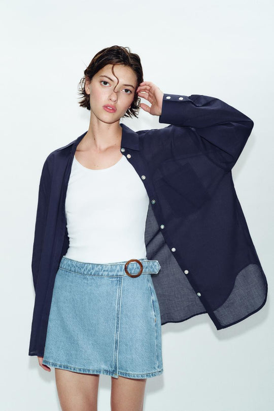 Jupe-culotte Z1975 croisée en denim à boucle