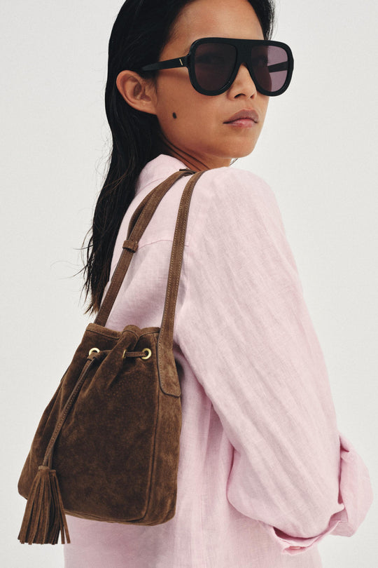 Mini sac bandoulière froncé en cuir