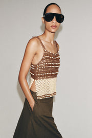 Top en maille au crochet à perles