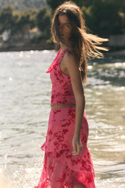 Top dos-nu en tulle floqué