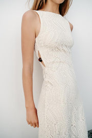 Robe midi au crochet à détail métallique