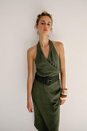 Robe midi en lin avec ceinture