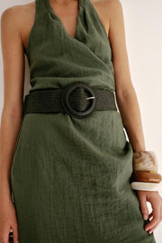 Robe midi en lin avec ceinture