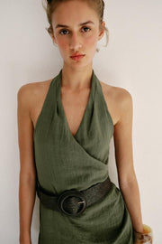 Robe midi en lin avec ceinture