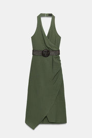 Robe midi en lin avec ceinture