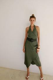 Robe midi en lin avec ceinture