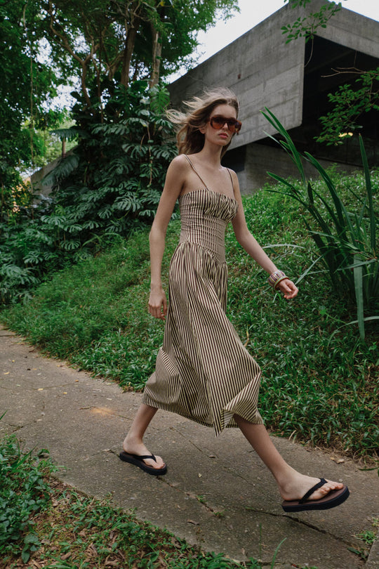 Robe à rayures contrastée en popeline