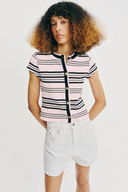 Top rayé à boutons