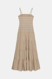 Robe midi smockée et brodée