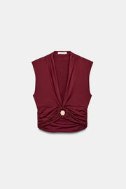 Top drapé en polyamide à détail métallique