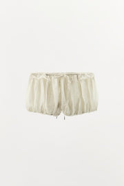 Short bouffant à rayures et volants