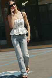 Top bustier peplum à pois