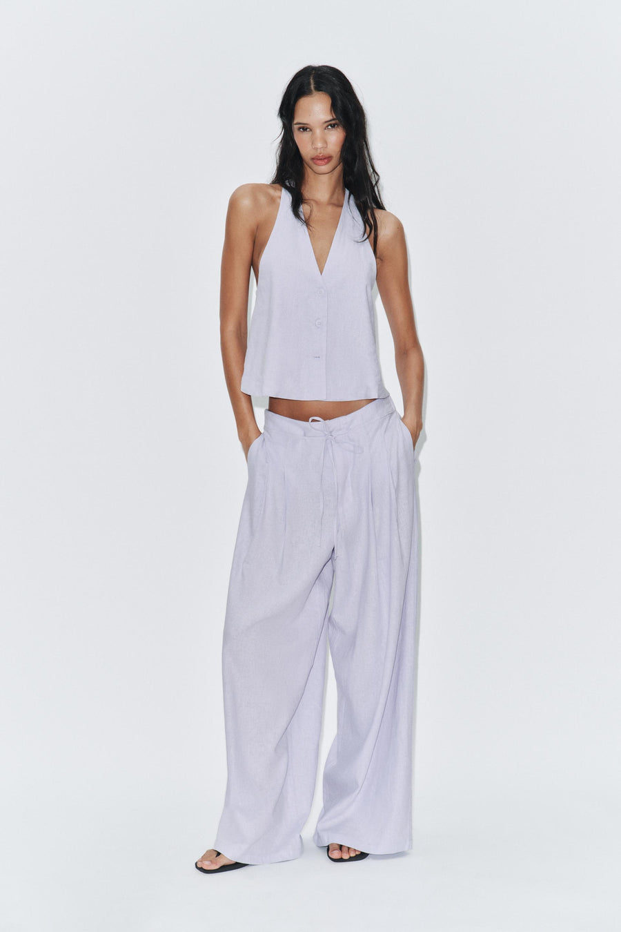 Pantalon large en lin à pinces