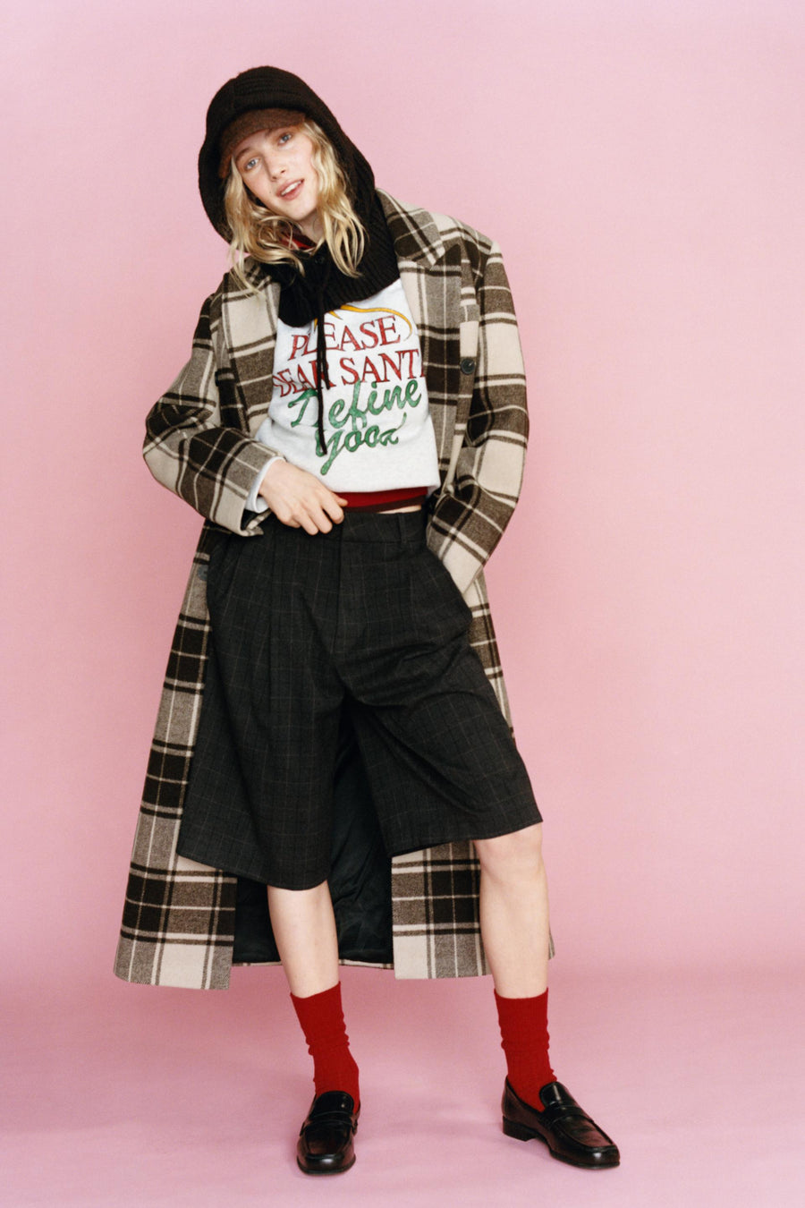 Manteau extra-long en laine à carreaux