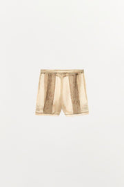 Short en organza imprimé et brodé