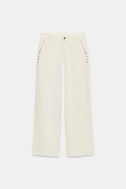 Pantalon coupe droite taille basse à œillets