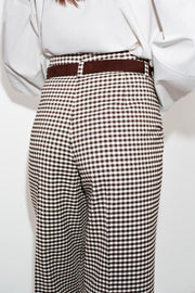 Pantalon droit à carreaux vichy avec ceinture