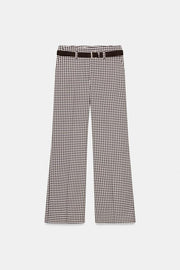 Pantalon droit à carreaux vichy avec ceinture
