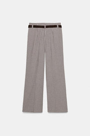 Pantalon droit à carreaux vichy avec ceinture