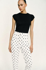 Pantalon taille haute à pois