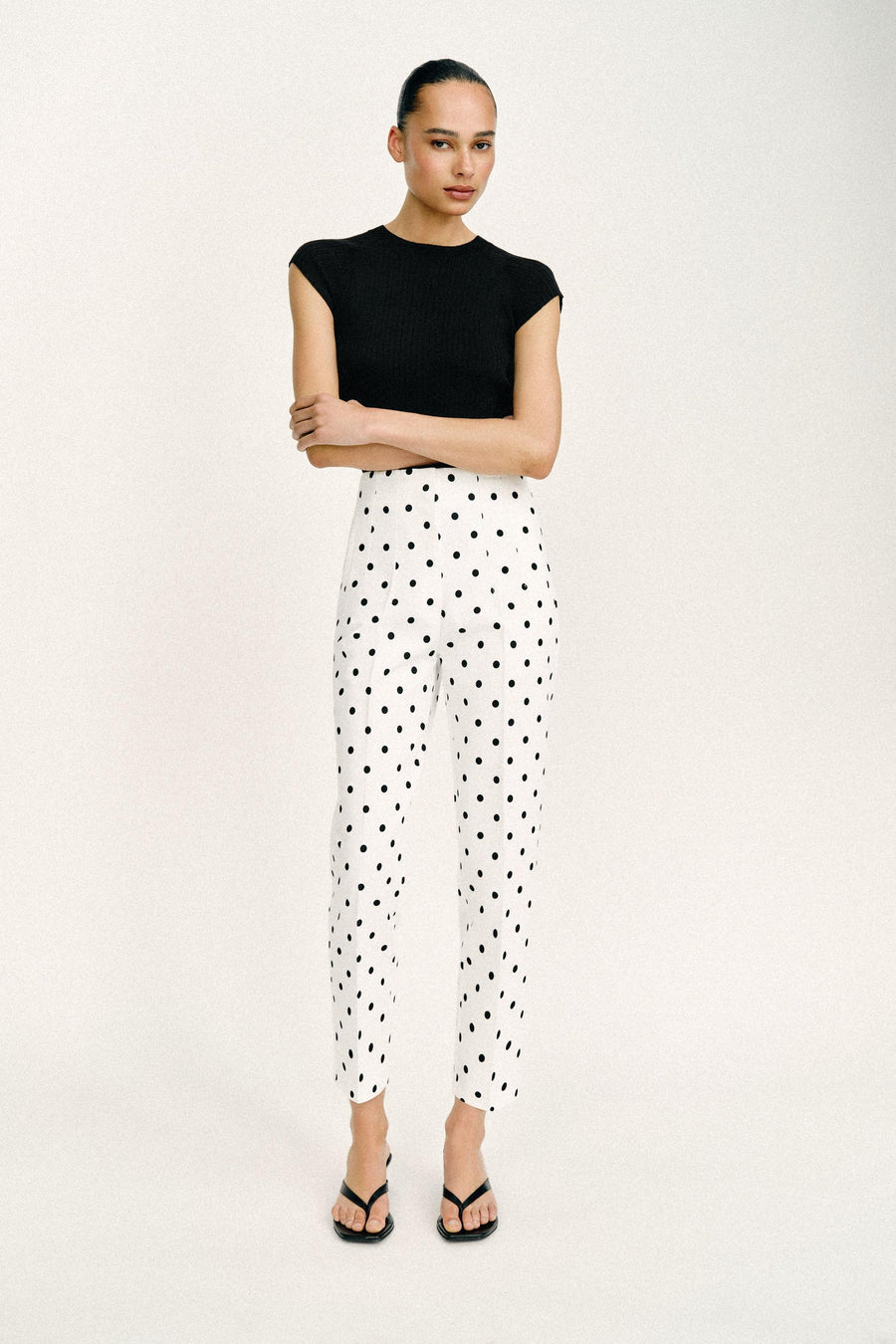 Pantalon taille haute à pois