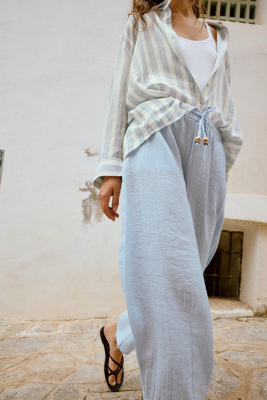 Pantalon coupe barrel texturé