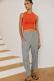 Pantalon à taille élastique à carreaux