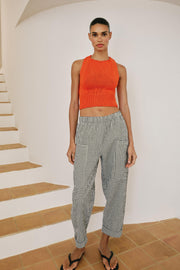 Pantalon à taille élastique à carreaux