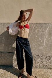 Pantalon coupe barrel en popeline