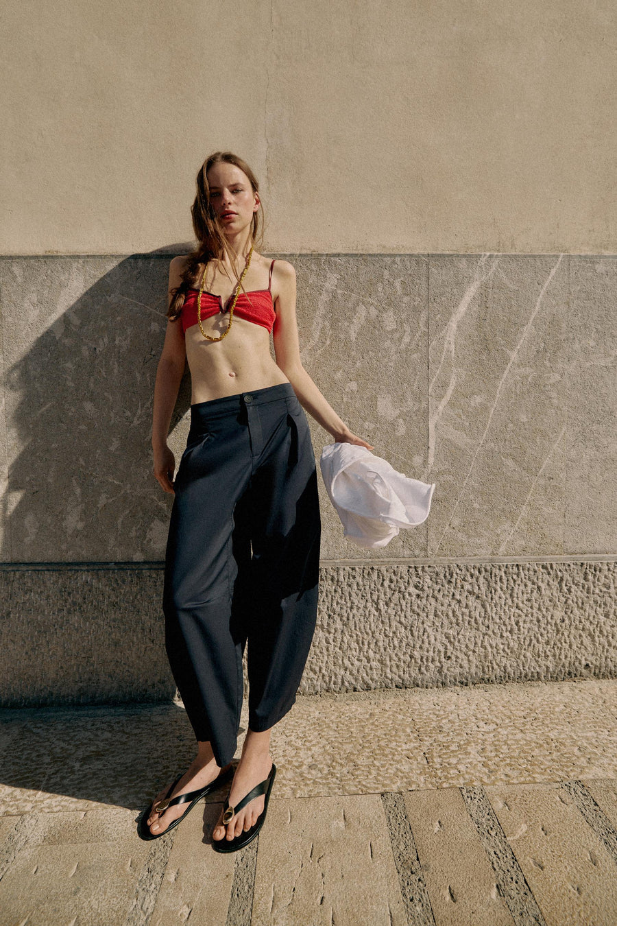 Pantalon coupe barrel en popeline