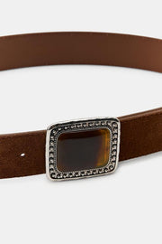 Ceinture 100 % cuir suédé à boucle effet pierre