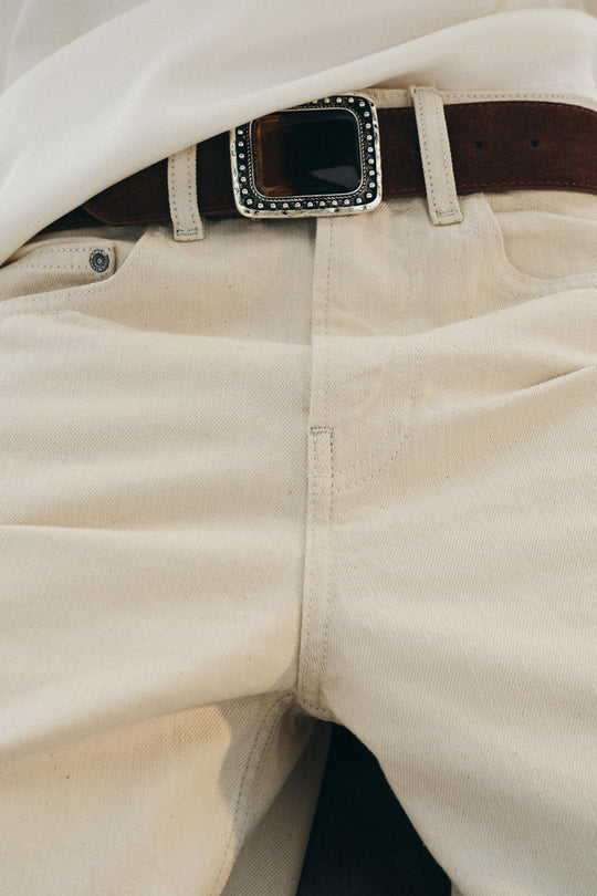 Ceinture 100 % cuir suédé à boucle effet pierre