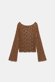 Pull en maille ajourée à manches évasées