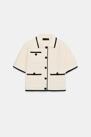 Veste en maille à manches courtes à passepoils contrastés