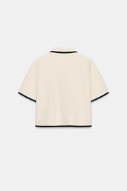 Veste en maille à manches courtes à passepoils contrastés