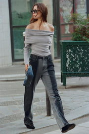 Jean Z1975 à jambe large taille haute contrasté