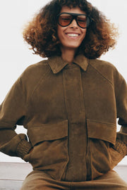 Veste oversize en cuir suédé ZW Collection Édition limitée