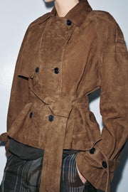Trench court 100 % cuir suédé ZW Collection Édition limitée