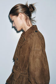 Trench court 100 % cuir suédé ZW Collection Édition limitée