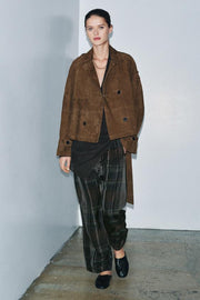 Trench court 100 % cuir suédé ZW Collection Édition limitée