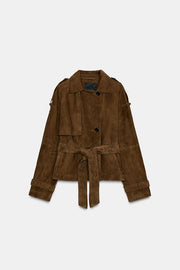 Trench court 100 % cuir suédé ZW Collection Édition limitée