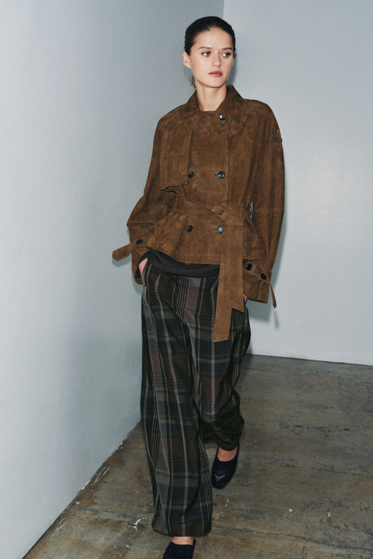 Trench court 100 % cuir suédé ZW Collection Édition limitée
