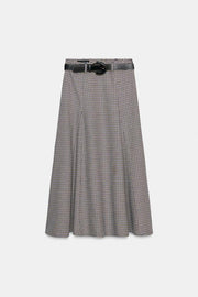 Jupe midi à carreaux avec ceinture