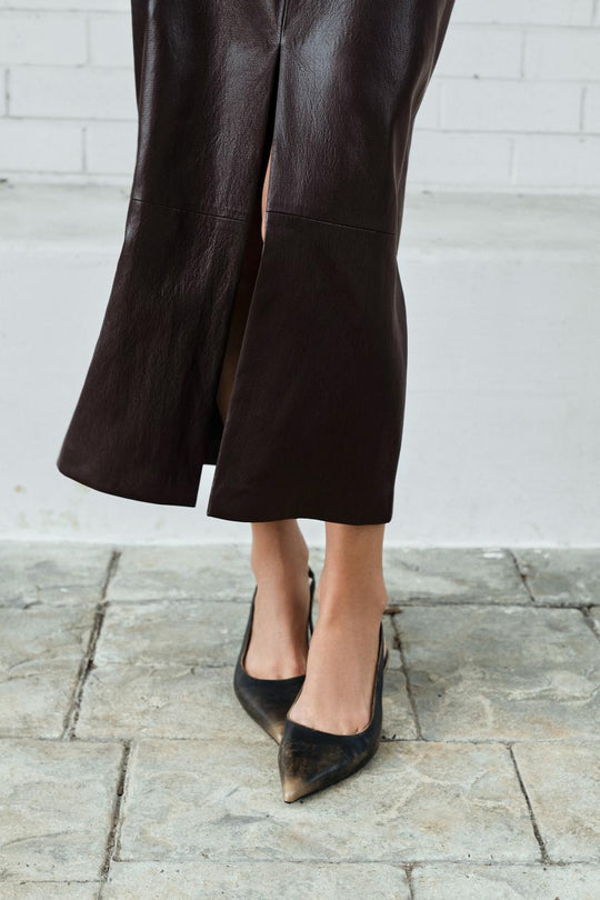 Jupe midi effet cuir