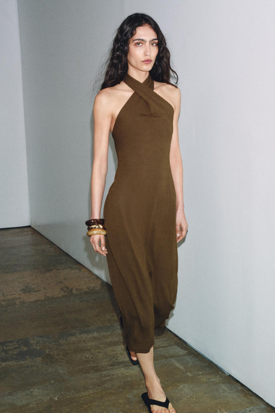 Robe midi dos-nu en maille