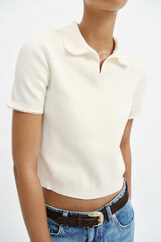 Polo en maille à dentelle contrastée