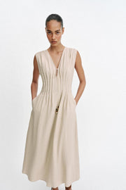Robe midi en lin à coulisses