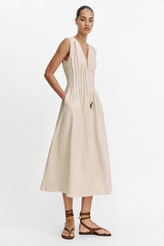 Robe midi en lin à coulisses